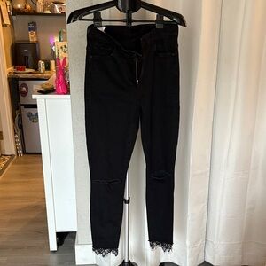MOTHER Black Ankle Jeans with Lace Hem